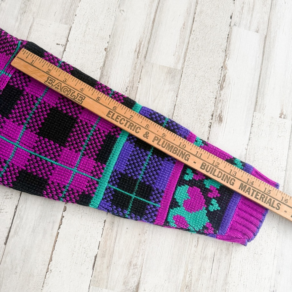 Vintage 80s Purple Green Scottie Dog Knit Sweater Hearts Plaid Girls 10-12 - Picture 10 of 11